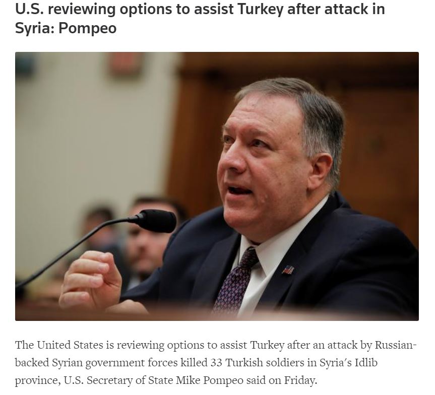You are currently viewing U.S. Reviewing Options to Assist Turkey After Attack in Syria: Pompeo