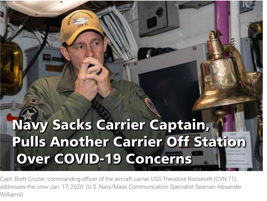 Read more about the article US Navy Sacks Carrier Captain, Pulls Another Carrier Off Station Over COVID-19 Concerns