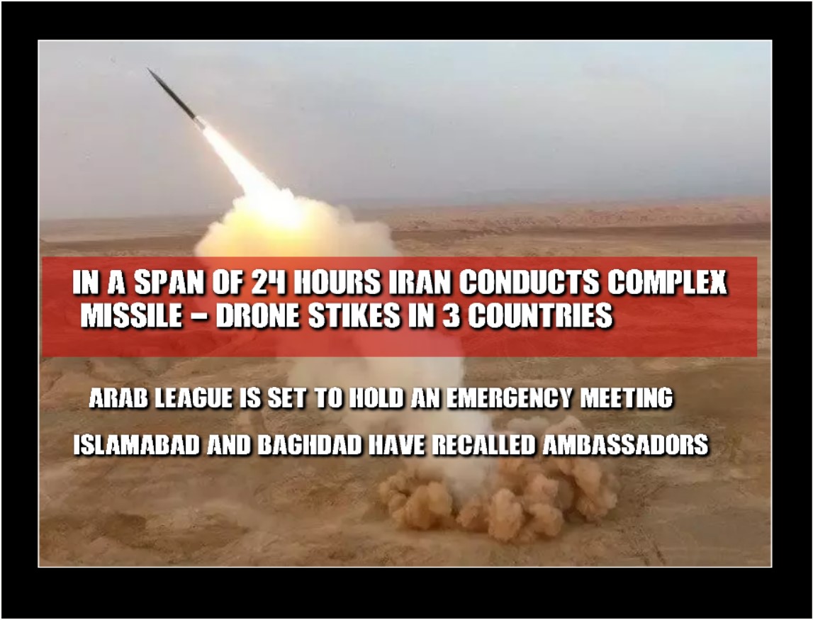 Read more about the article IRAN CONDUCTS COMPLEX  MISSILE / DRONE STIKES IN 3 COUNTRIES